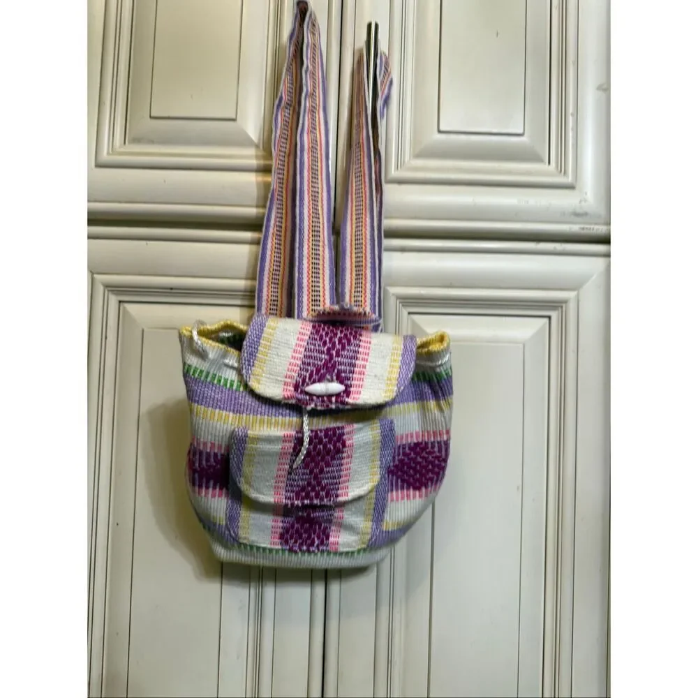 Pinzon Women's Aztec Tribal Woven Mexican Drawstring Backpack Multicolor Medium